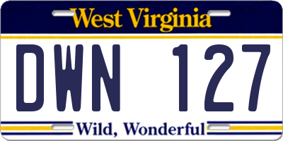 WV license plate DWN127