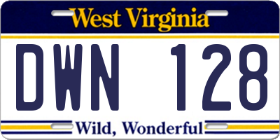 WV license plate DWN128