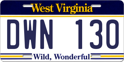 WV license plate DWN130
