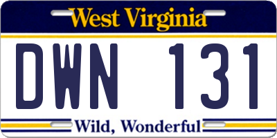 WV license plate DWN131