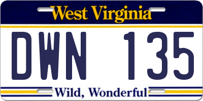 WV license plate DWN135