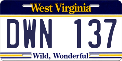WV license plate DWN137