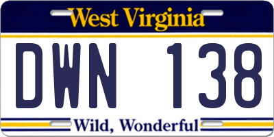 WV license plate DWN138