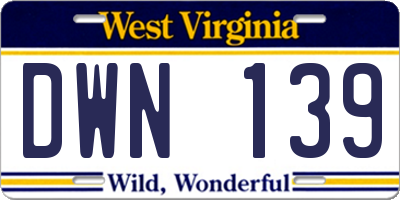 WV license plate DWN139