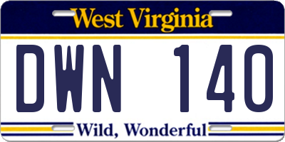 WV license plate DWN140
