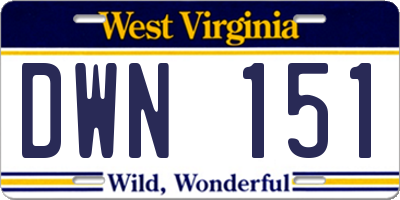 WV license plate DWN151