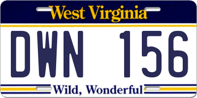 WV license plate DWN156