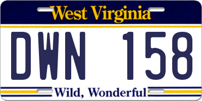 WV license plate DWN158