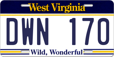 WV license plate DWN170
