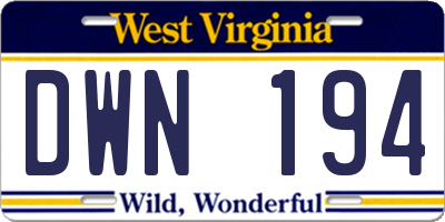 WV license plate DWN194