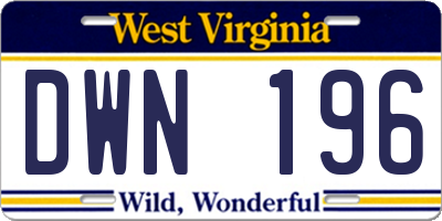 WV license plate DWN196