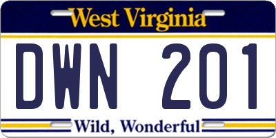 WV license plate DWN201