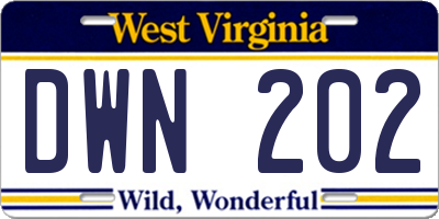 WV license plate DWN202