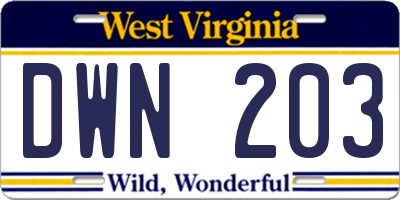 WV license plate DWN203