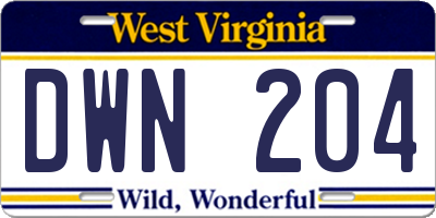 WV license plate DWN204