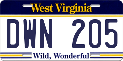 WV license plate DWN205