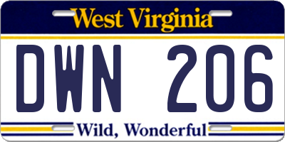 WV license plate DWN206