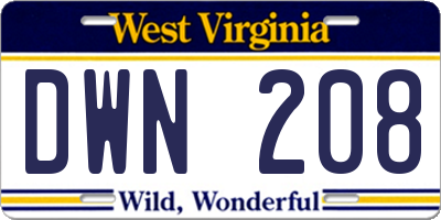 WV license plate DWN208