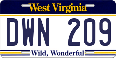 WV license plate DWN209