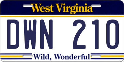 WV license plate DWN210