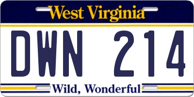 WV license plate DWN214