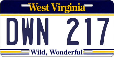 WV license plate DWN217