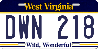 WV license plate DWN218