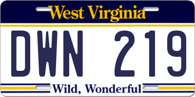 WV license plate DWN219
