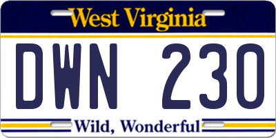 WV license plate DWN230