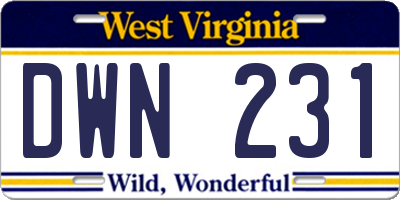 WV license plate DWN231