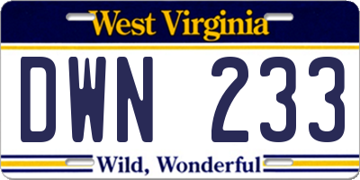 WV license plate DWN233