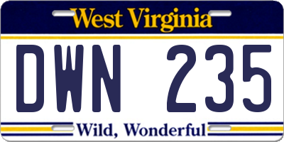 WV license plate DWN235