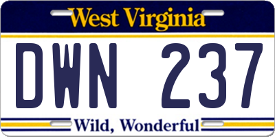 WV license plate DWN237
