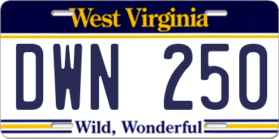 WV license plate DWN250