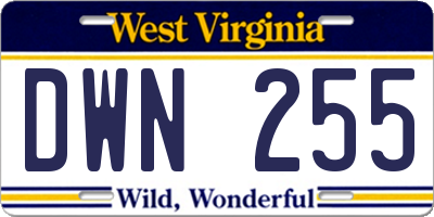 WV license plate DWN255