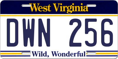 WV license plate DWN256