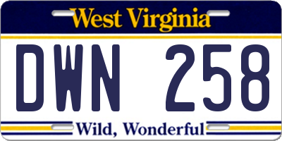 WV license plate DWN258
