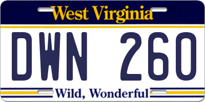 WV license plate DWN260