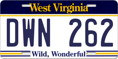 WV license plate DWN262