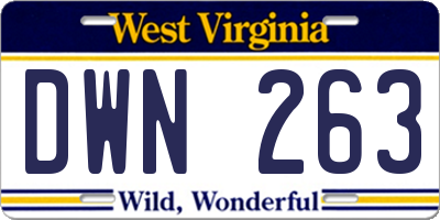 WV license plate DWN263