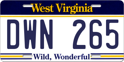 WV license plate DWN265
