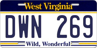 WV license plate DWN269