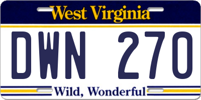 WV license plate DWN270
