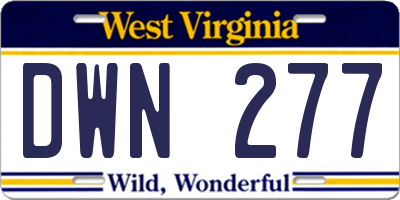WV license plate DWN277