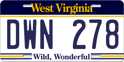 WV license plate DWN278