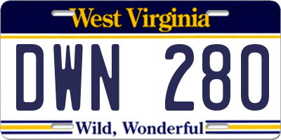 WV license plate DWN280