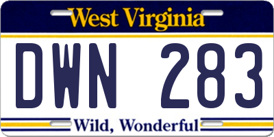 WV license plate DWN283