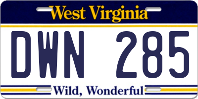 WV license plate DWN285