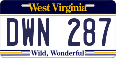 WV license plate DWN287