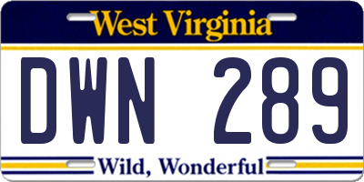 WV license plate DWN289